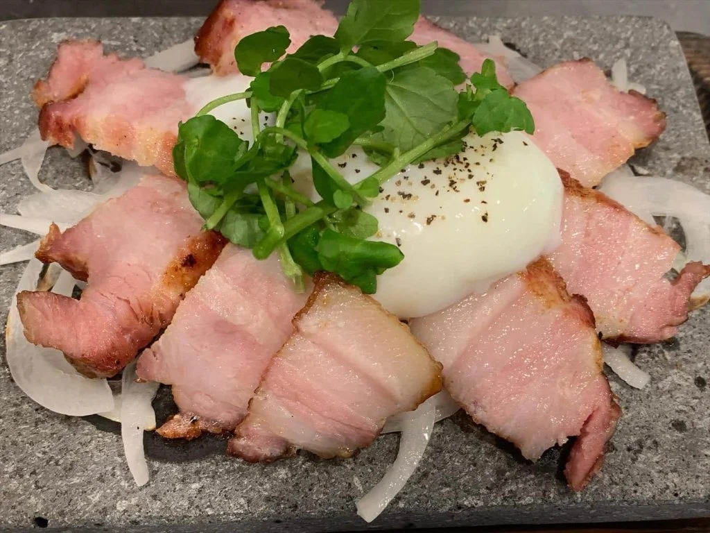 グランドメニューのご紹介、瀬戸豚のベーコンエッグ名駅/日本酒/マグロ/名駅居酒屋/天ぷら